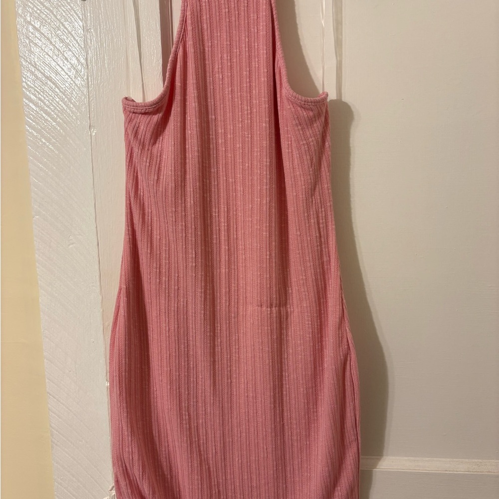 Ribbed Pink Halter Neck Dress